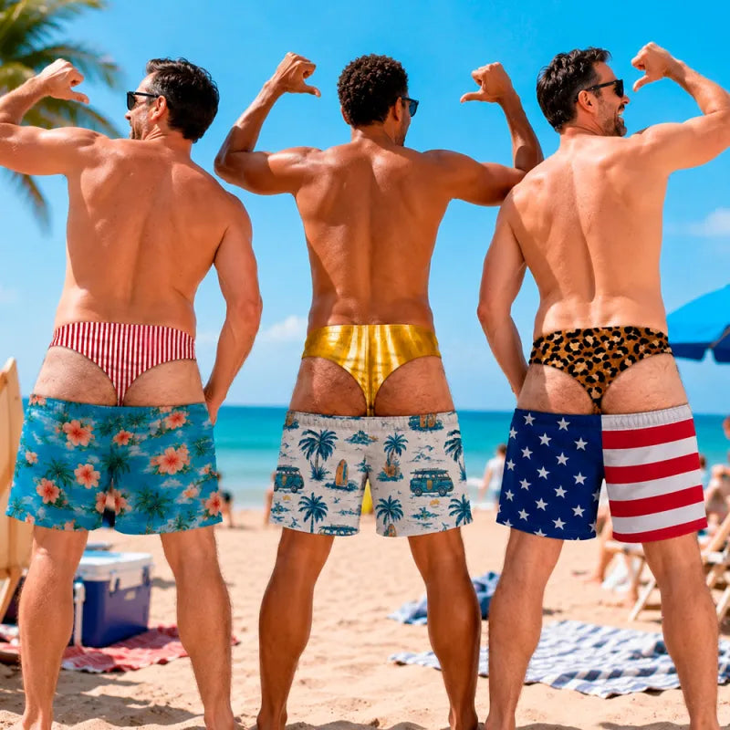 Lustige Herren-Badeshorts mit optischer Täuschung – Perfekt für Party & Urlaub