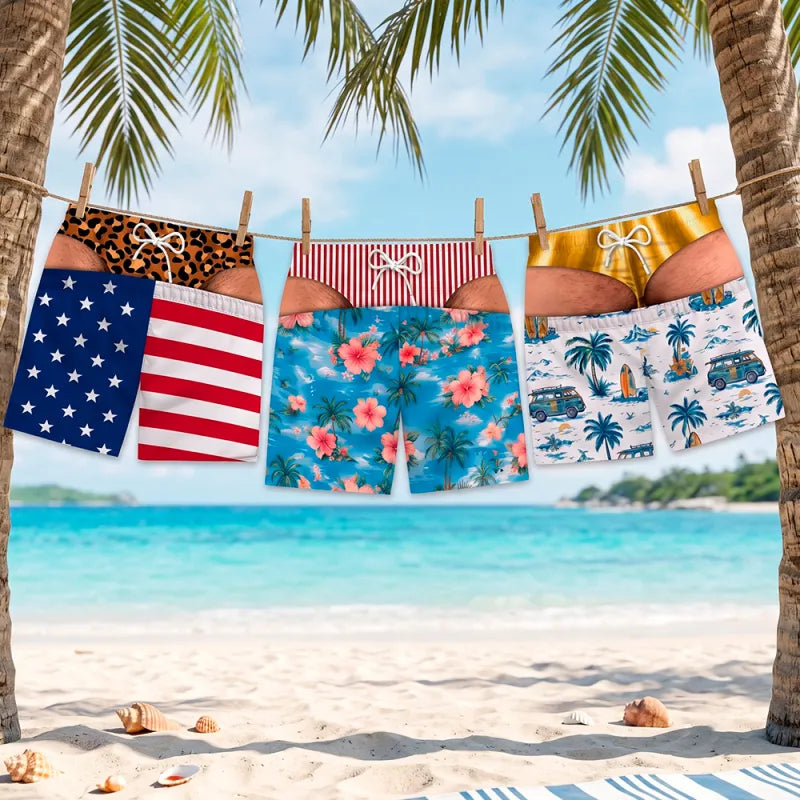Lustige Herren-Badeshorts mit optischer Täuschung – Perfekt für Party & Urlaub