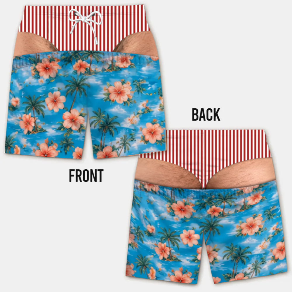 Lustige Herren-Badeshorts mit optischer Täuschung – Perfekt für Party & Urlaub