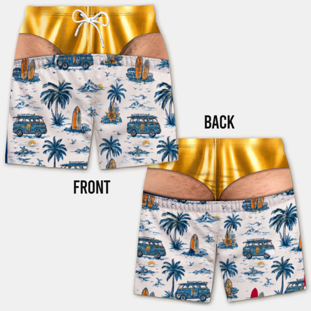 Lustige Herren-Badeshorts mit optischer Täuschung – Perfekt für Party & Urlaub