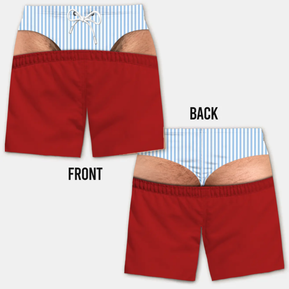 Lustige Herren-Badeshorts mit optischer Täuschung – Perfekt für Party & Urlaub